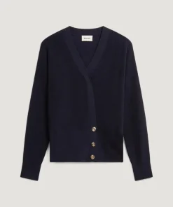 Gilet Ksenia 100% laine cache-coeur boutons bleu marine