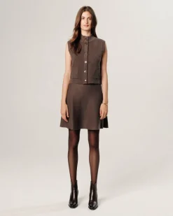 Gilet Laëtitia manches courtes col montant marron havane