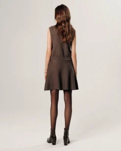 Gilet Laëtitia manches courtes col montant marron havane