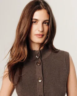 Gilet Laëtitia manches courtes col montant marron havane