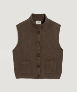 Gilet Laëtitia manches courtes col montant marron havane