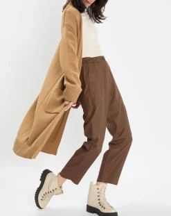 Gilet long à capuche en Laine mélangée camel