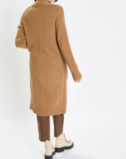 Gilet long à capuche en Laine mélangée camel