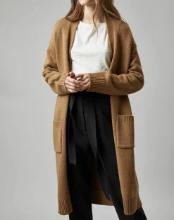 Gilet long à capuche en Laine mélangée camel