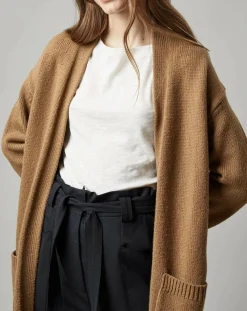 Gilet long à capuche en Laine mélangée camel