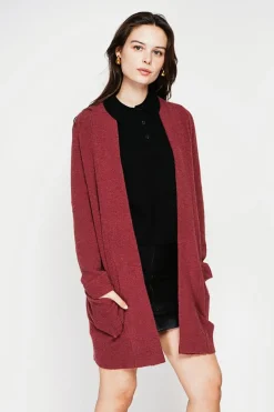 Gilet long à col châle bordeaux