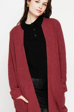 Gilet long à col châle bordeaux