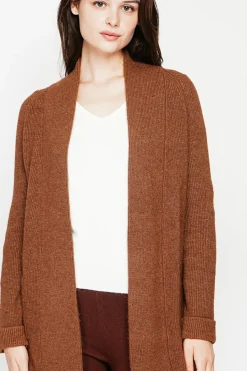 Gilet long à col châle marron