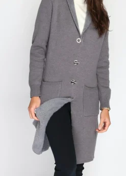 Gilet long en Cachemire mélangé col châle fourré thermique loup