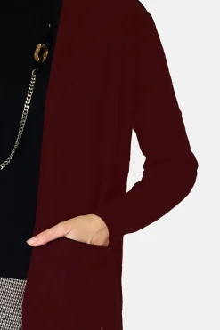 Gilet long en Cachemire mélangé col châle bordeaux