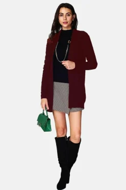 Gilet long en Cachemire mélangé col châle bordeaux