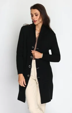 Gilet long en Cachemire mélangé col châle fourré thermique noir