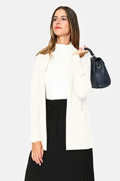 Gilet long en Cachemire mélangé col châle naturel