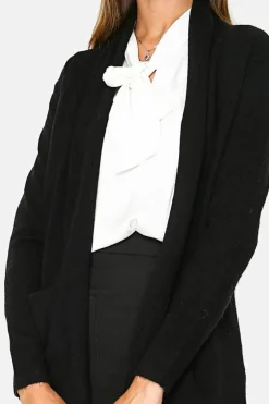 Gilet long en Cachemire mélangé col châle noir