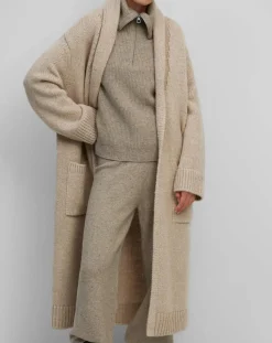 Gilet long en Laine vierge mélangée beige moyen