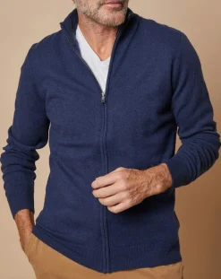 Gilet zippé 100% Cachemire John bleu marine