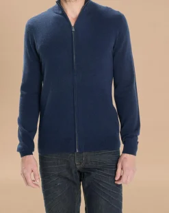 Gilet zippé 100% Cachemire John bleu marine