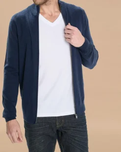 Gilet zippé 100% Cachemire John bleu marine