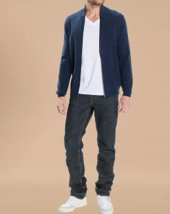 Gilet zippé 100% Cachemire John bleu marine