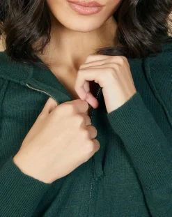 Gilet zippé à capuche en Laine & Cachemire Erica vert bouteille