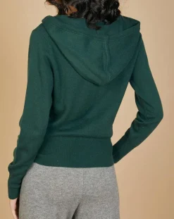 Gilet zippé à capuche en Laine & Cachemire Erica vert bouteille