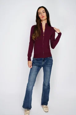 Gilet zippé en Cachemire mélangé bordeaux