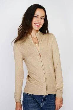Gilet zippé en Cachemire mélangé camel