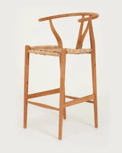 Hirosi - Chaise de bar en teck massif et rotin