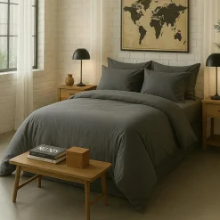 Housse de Couette 100% Percale de Coton - Finition Bouteille 40cm gris magnet