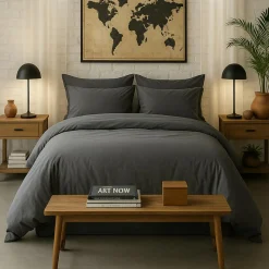 Housse de Couette 100% Percale de Coton - Finition Bouteille 40cm gris magnet