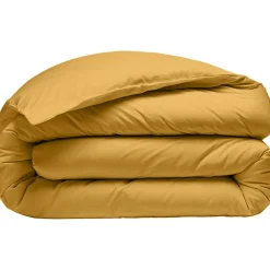 Housse de Couette 100% Percale de Coton - Finition Bouteille 40cm jaune moutarde