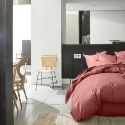 Housse de Couette 100% Percale de Coton - Finition Bouteille 40cm vieux rose