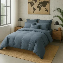 Housse de Couette 100% Percale de Coton - Finition Bouteille 40cm bleu forever