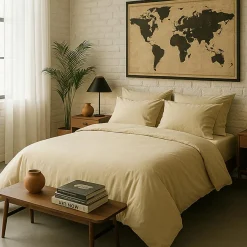 Housse de couette en percale de coton lavé ecru naturel