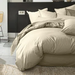 Housse de couette en percale de coton lavé ecru naturel