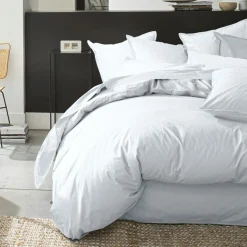 Housse de couette en percale de coton lavé blanc nuage