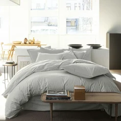 Housse de couette en percale de coton lavé gris perle