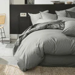 Housse de couette en percale de coton lavé gris perle