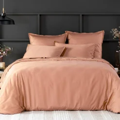Housse de couette satin de coton lavé rose