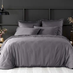 Housse de couette satin de coton lavé grise