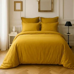 Housse de couette satin de coton lavé moutarde