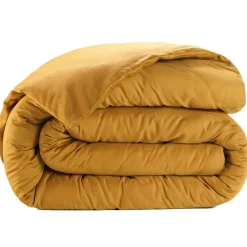 Housse de couette satin de coton lavé moutarde