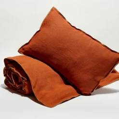 Housse de coussin en lin lavé tomette - 40x60 cm