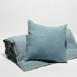 Housse de coussin en lin lavé bleu stone - 45x45 cm