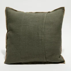 Housse de coussin en lin lavé kaki - 45x45 cm