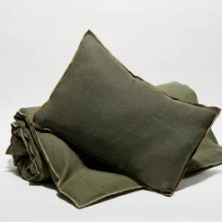 Housse de coussin en lin lavé kaki - 40x60 cm
