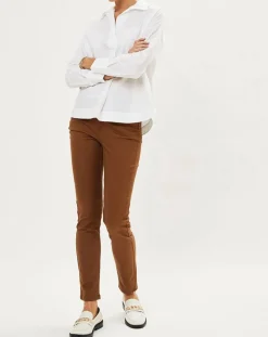 Jean ajusté Gerly en Toile de coton noisette