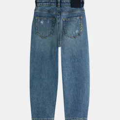 Jean Boule en Toile de coton mélangé brodé palmiers bleu