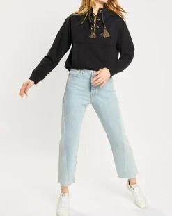 Jean boyfriend crop det couture bleu clair