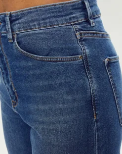Jean Droit taille haute élastique bleu moyen